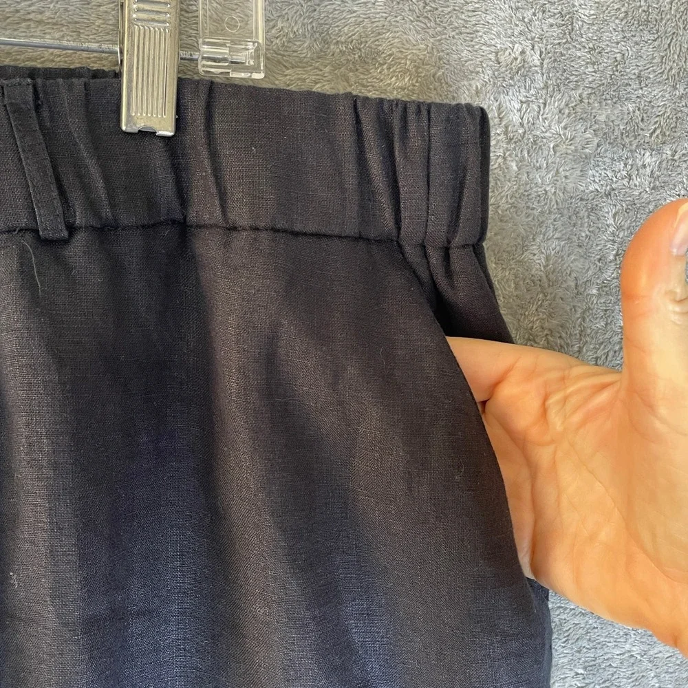 Quince European Linen Pants Womens 3X Black Very Good Cropped Elastic Waist